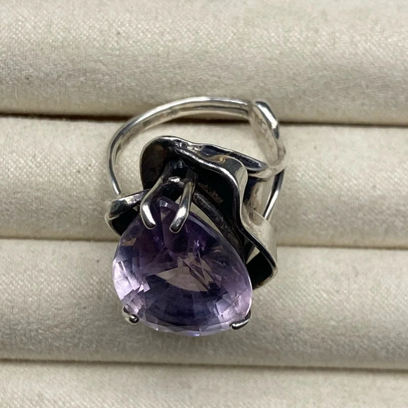 Sterling Silver Large Purple Sapphire Stone Statement Ring - Picture 13 of 17